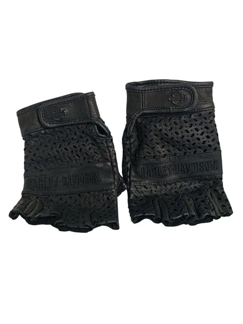 Harley-Davidson Women Black Fingerless Leather Motorcycle Gloves L Perforated